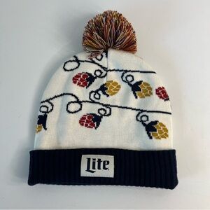 Miller Lite Festive Pom-Pom Beanie - White and Navy NEaw